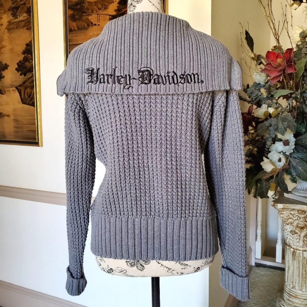 Harley Davidson embroidered sailor collar zip up sweater